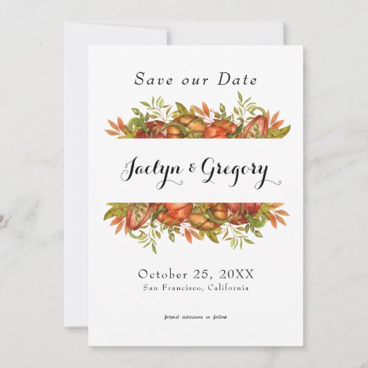Elegant Pumpkin Autumn Florals Herfst Save The Date (Voorkant)