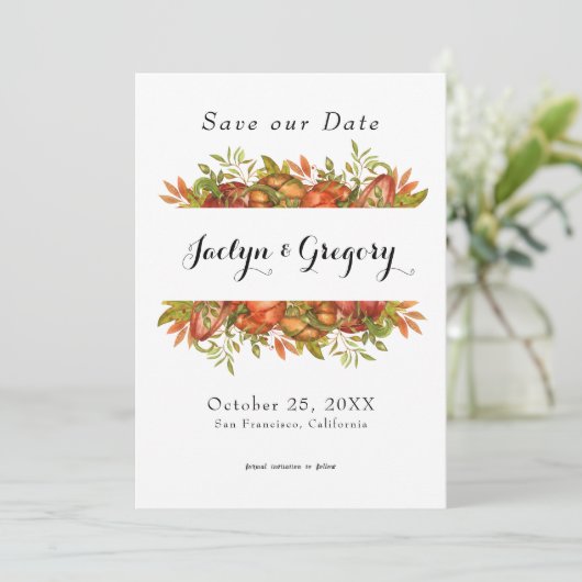 Elegant Pumpkin Autumn Florals Herfst Save The Date (Staand voorkant)