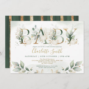 Elegant Pumpkin Baby shower Leafy Greenery Gold Kaart