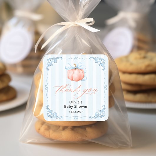 Elegant Pumpkin Boy Baby shower Bedankt Vierkante Sticker