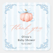 Elegant Pumpkin Boy Baby shower Bedankt Vierkante Sticker (Voorkant)