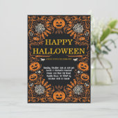 Elegant Pumpkin & Cobweb Halloween Costume Party  Kaart (Staand voorkant)
