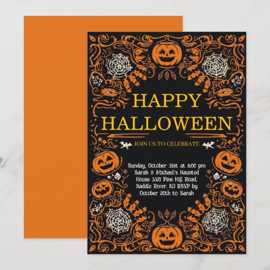 Elegant Pumpkin & Cobweb Halloween Costume Party  Kaart (Voorkant / Achterkant)