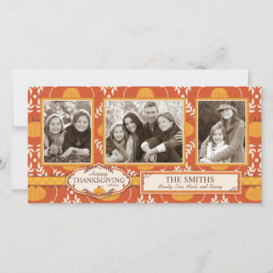 Elegant Pumpkin Damask Print voor Thanksgiving Feestdagenkaart