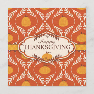 Elegant Pumpkin Damask Print voor Thanksgiving Kaart