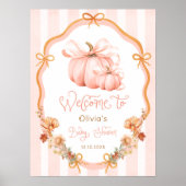 Elegant Pumpkin Fall Floral Baby Shower Welcome Poster (Voorkant)