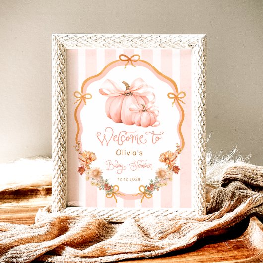 Elegant Pumpkin Fall Floral Baby Shower Welcome Poster