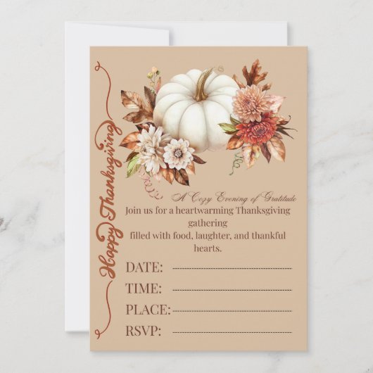 Elegant Pumpkin Fall Floral Invitation Kaart (Voorkant)