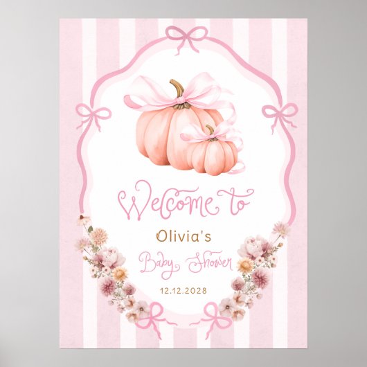 Elegant Pumpkin Fall Girl Baby Shower Welcome Poster (Voorkant)