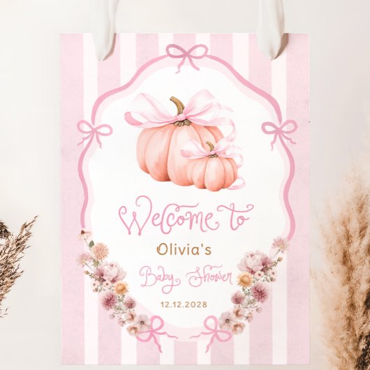 Elegant Pumpkin Fall Girl Baby Shower Welcome Poster