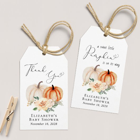 Elegant Pumpkin Floral Baby shower Cadeaulabel