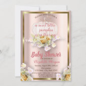 Elegant Pumpkin, Floral, Gold Baby shower Invitati Kaart (Voorkant)