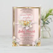 Elegant Pumpkin, Floral, Gold Baby shower Invitati Kaart (Staand voorkant)