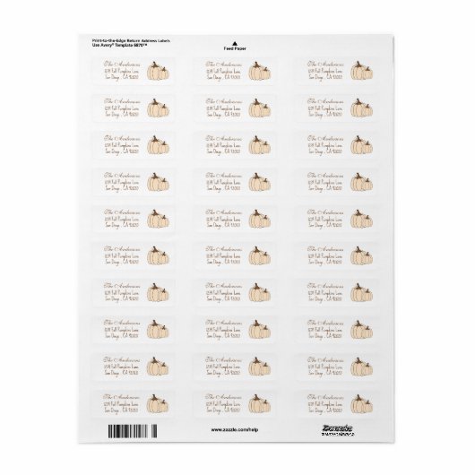 Elegant Pumpkin Herfst Return Address Labels (Full Sheet)