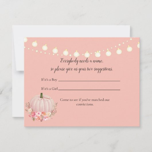 Elegant Pumpkin-naam Suggestion Baby shower Game Kaart (Voorkant)