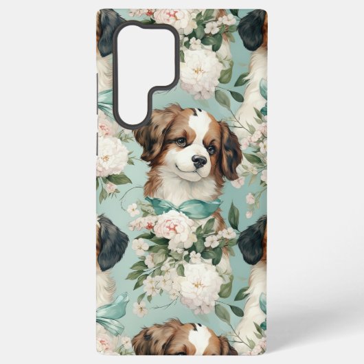Elegant Puppy and Floral Print Samsung Galaxy Hoesje (Achterkant)
