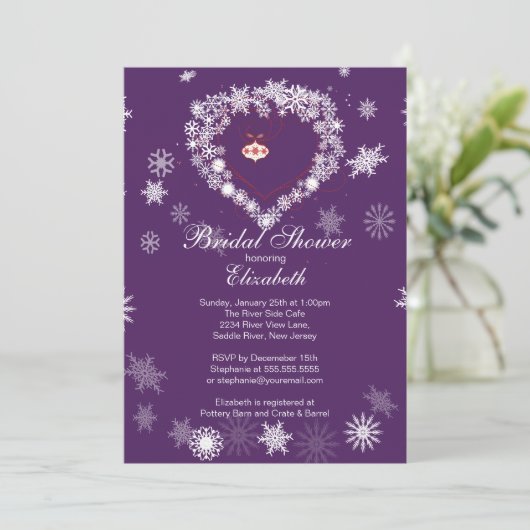Elegant Purpl Snowflake Heart Winter Vrijgezellenf Kaart (Staand voorkant)
