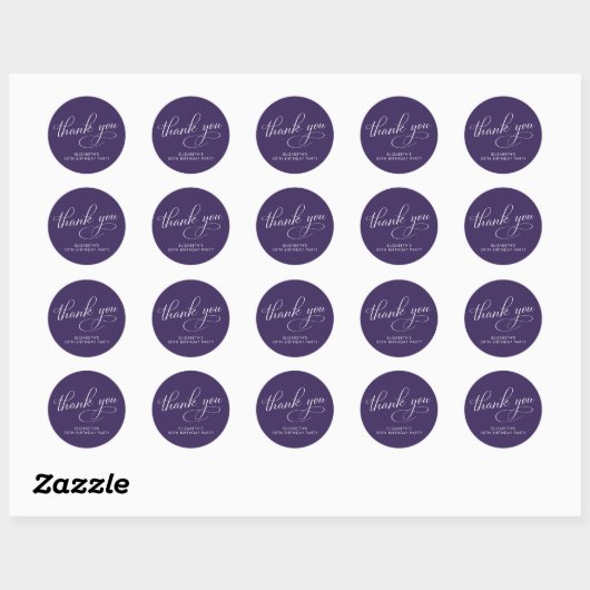 Elegant Purple 50th Birthday Party Thank You Ronde Sticker (Vel)