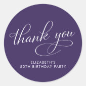 Elegant Purple 50th Birthday Party Thank You Ronde Sticker (Voorkant)