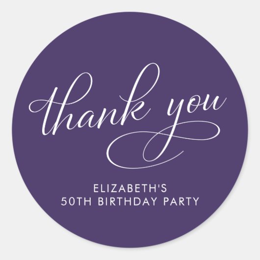Elegant Purple 50th Birthday Party Thank You Ronde Sticker (Voorkant)