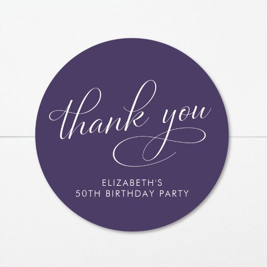 Elegant Purple 50th Birthday Party Thank You Ronde Sticker
