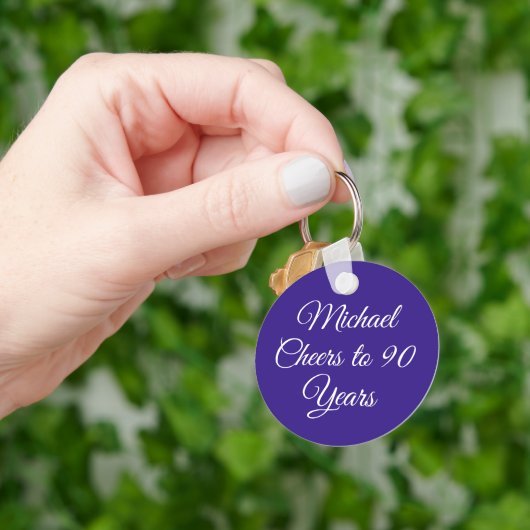 Elegant Purple 90th Birthday Keychain (Hand)