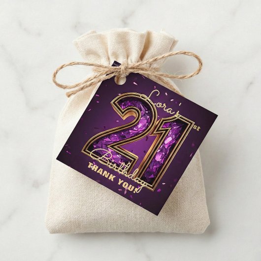 Elegant Purple Amethyst Gold 21st Birthday Party Bedankjes Labels