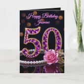 Elegant Purple Amethyst Gold Pearl 50th Birthday Kaart (Voorkant)