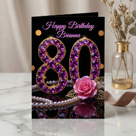 Elegant Purple Amethyst Jewel Gold 80th Birthday Kaart