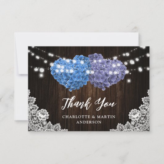 Elegant Purple and Blue Rustic Wood Floral Wedding Bedankkaart (Voorkant)