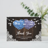 Elegant Purple and Blue Rustic Wood Floral Wedding Bedankkaart (Staand voorkant)