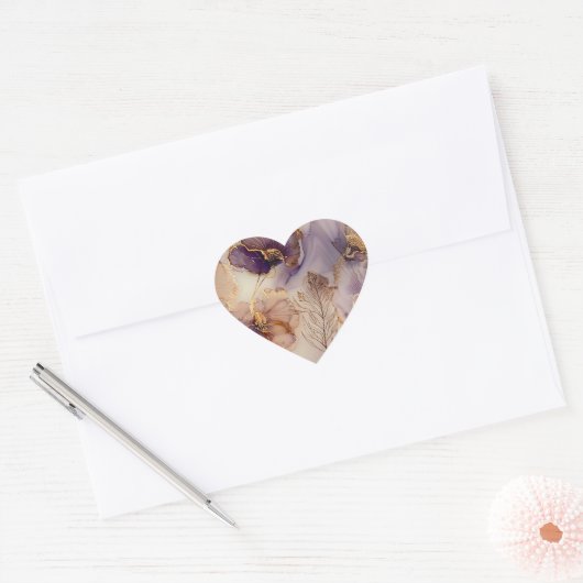 Elegant Purple and Gold Agate Wedding Favor  Hart Sticker (Envelop)
