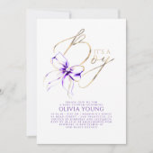 Elegant Purple and Gold Bow Boy Baby Shower Kaart (Voorkant)