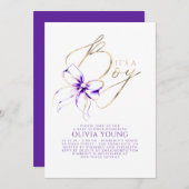 Elegant Purple and Gold Bow Boy Baby Shower Kaart (Voorkant / Achterkant)