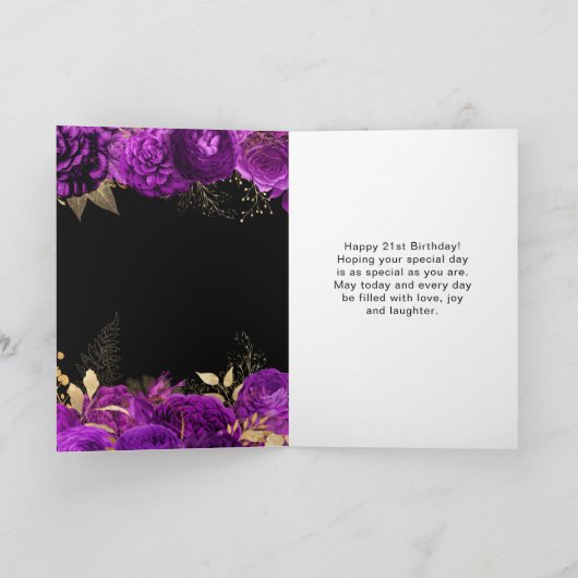 Elegant Purple and Gold Flowers Birthday Kaart (Binnen)