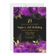 Elegant Purple and Gold Flowers Birthday Party