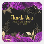 Elegant Purple and Gold Flowers Birthday Party Vierkante Sticker (Voorkant)