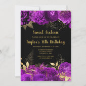 Elegant Purple and Gold Flowers Sweet Sixteen Kaart (Voorkant)