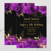 Elegant Purple and Gold Flowers Sweet Sixteen Kaart (Voorkant / Achterkant)