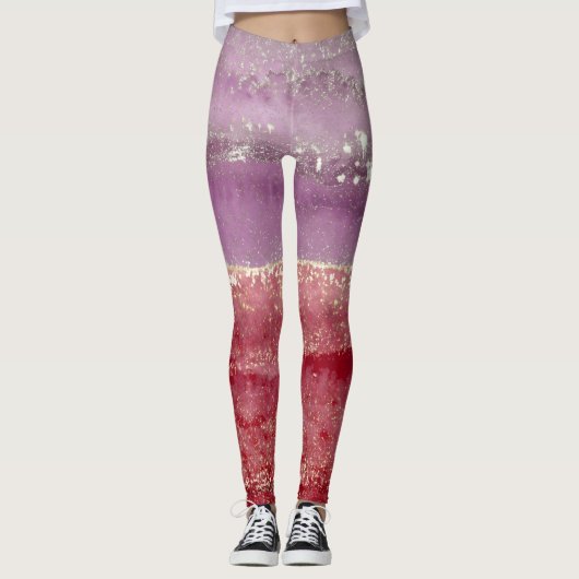 Elegant purple and gold glitter leggings (Voorkant)