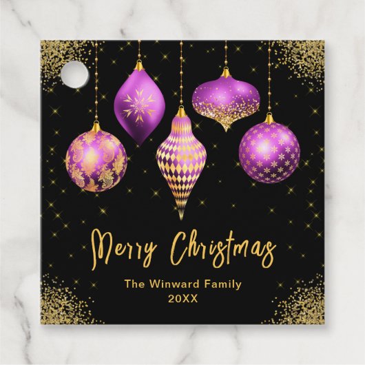 Elegant Purple and Gold Ornament Christmas Bedankjes Labels (Voorkant)