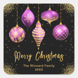 Elegant Purple and Gold Ornament Christmas Vierkante Sticker