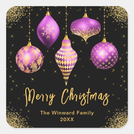 Elegant Purple and Gold Ornament Christmas Vierkante Sticker (Voorkant)
