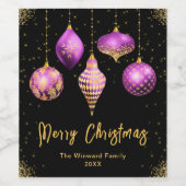 Elegant Purple and Gold Ornament Christmas Wijn Etiket (Enkel label)