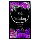 Elegant Purple and Silver Flowers Birthday  Klein Cadeauzakje (Achterkant)