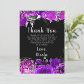Elegant Purple and Silver Flowers Birthday Party  Bedankkaart (Staand voorkant)