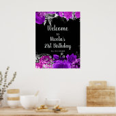 Elegant Purple and Silver Flowers Birthday Party Poster (Keuken)