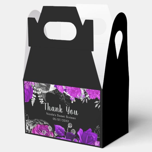 Elegant Purple and Silver Flowers Sweet Sixteen Bedankdoosjes (Geopend)