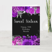 Elegant Purple and Silver Flowers Sweet Sixteen  Kaart (Voorkant)