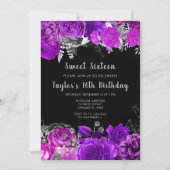 Elegant Purple and Silver Flowers Sweet Sixteen Kaart (Voorkant)